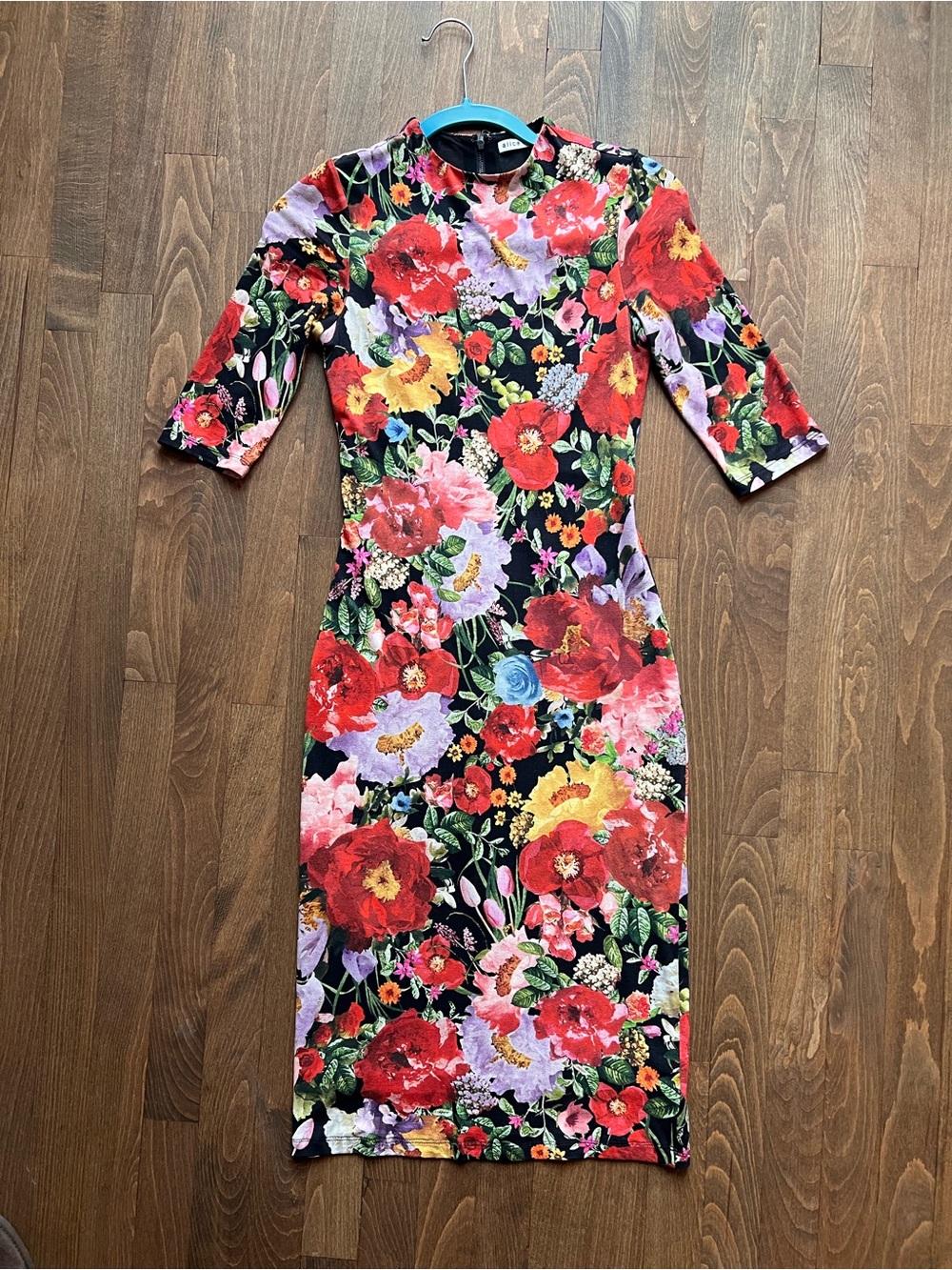 Alice + Olivia Delora Midi Dress in Multi-Colored Blooms